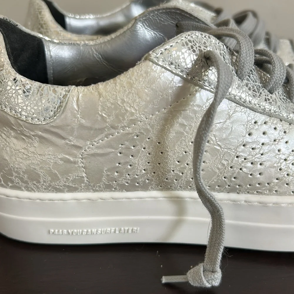 P448 Thea Leather Lifestyle Casual And Fashion Sneakers White Silver Sz 41 US 11